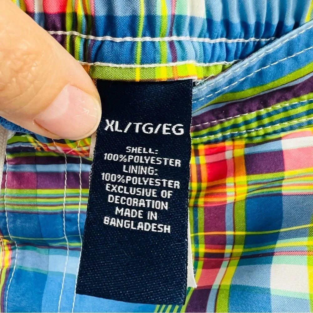 Chaps Mens XL Swim Trunks Plaid Blue Green‎ Cargo Pocket Mesh Lined Board Shorts